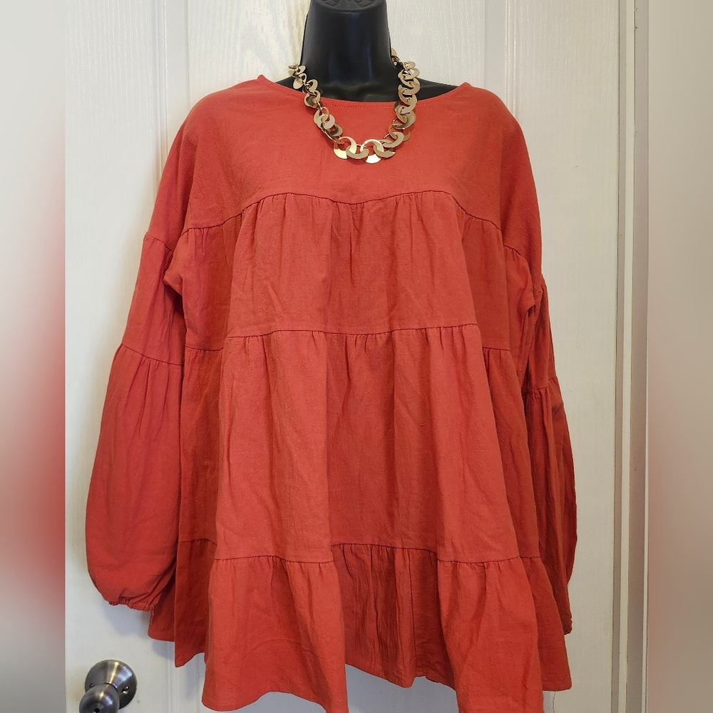 C+D+M Flowy Tiered Blouse in Rust Orange Size XL NWT